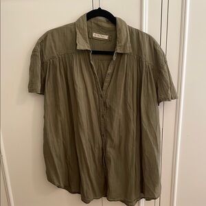 We the Free short sleeve button down olive green gauze shirt